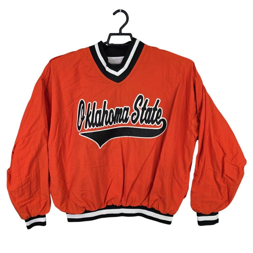 Mens Oklahoma State Vintage Birdie Nylon Pullover Jacket Orange & Black V-Neck L